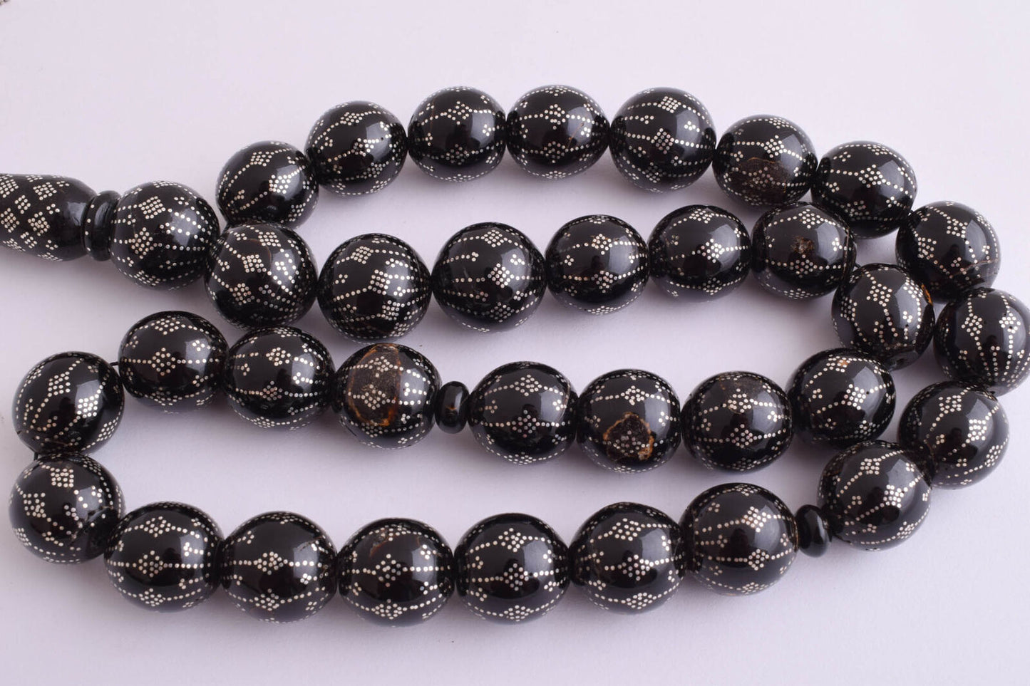 Prayer Beads Islamic Yusr Black coral/ Handmade silver nails-يسر