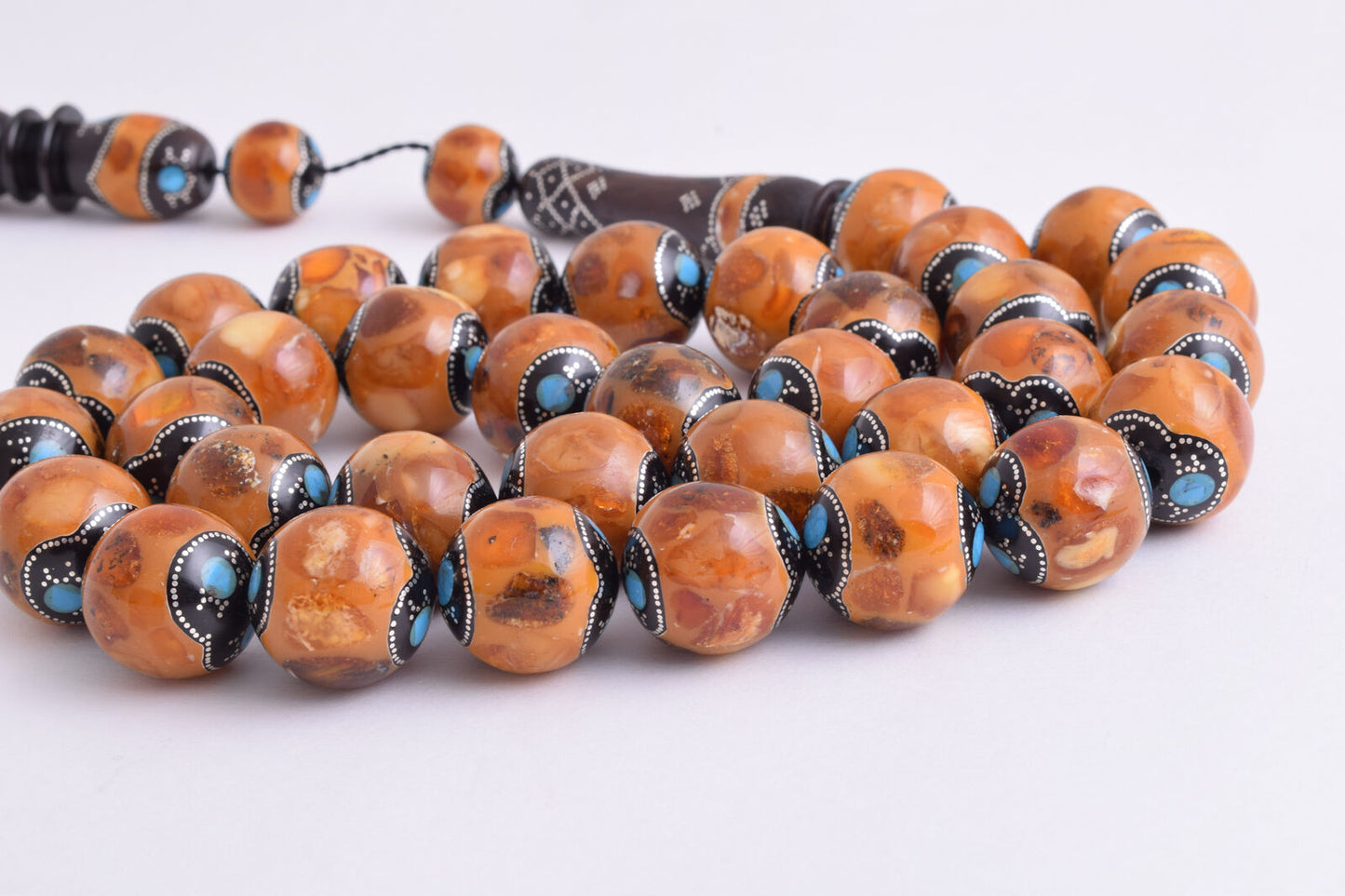 Kuka Islamic Prayer Beads-Worry Beads-Kuka,Silver & Amber nails- 186 gram - 19mm