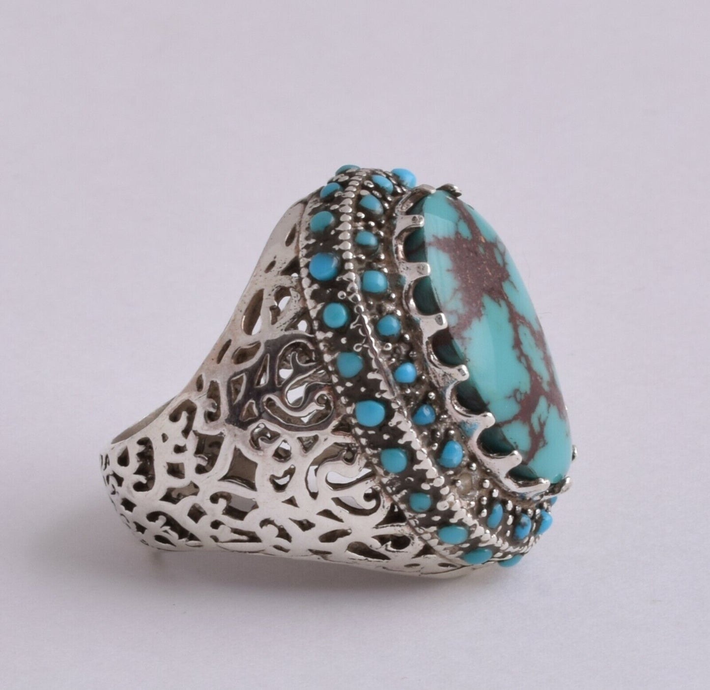 Egyptian Turquoise Sterling silver Men Ring-Middle Eastern-Spiderweb Turquoise