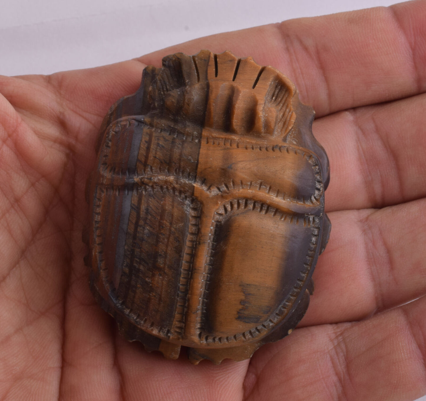 Vintage Egyptian Scarab beetle-Carved Egyptian Tiger Eye Scarab-2.2"/119 gram