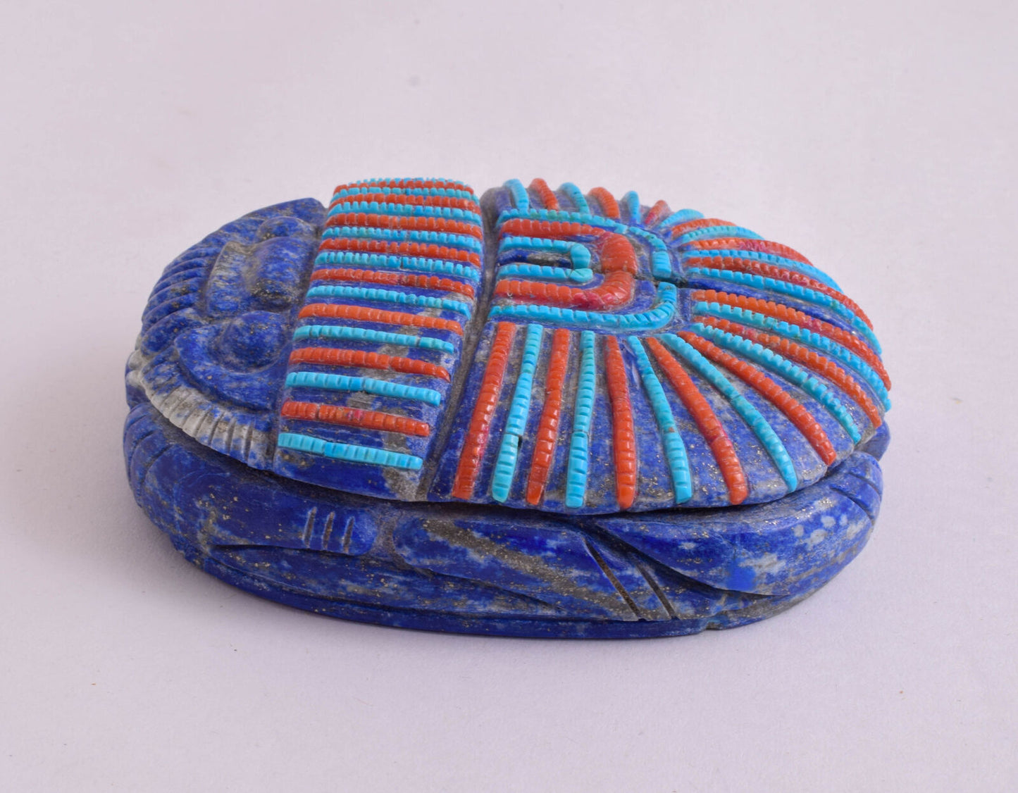 Lapis Lazuli Egyptian scarab,Turquoise, red coral, Horus Eye, 4.1" / 560 gram