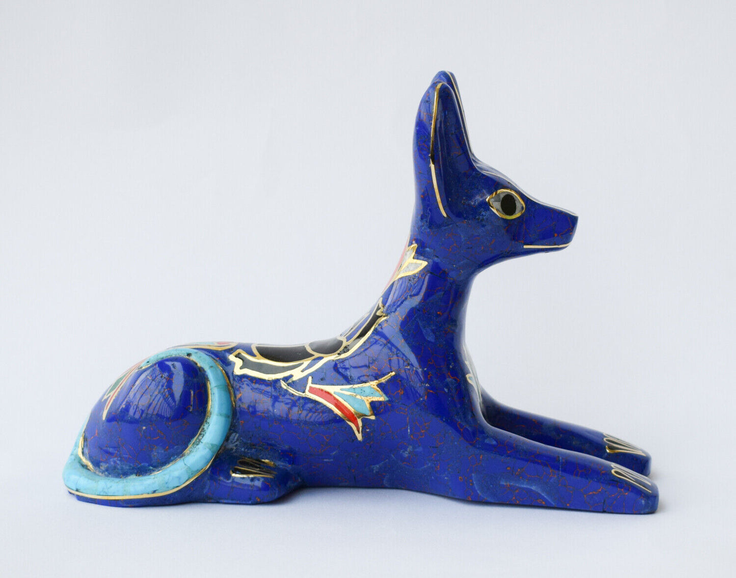 Egyptian Anubis Statue-Blue inlay-Collectible Decorative-Revival - 8"