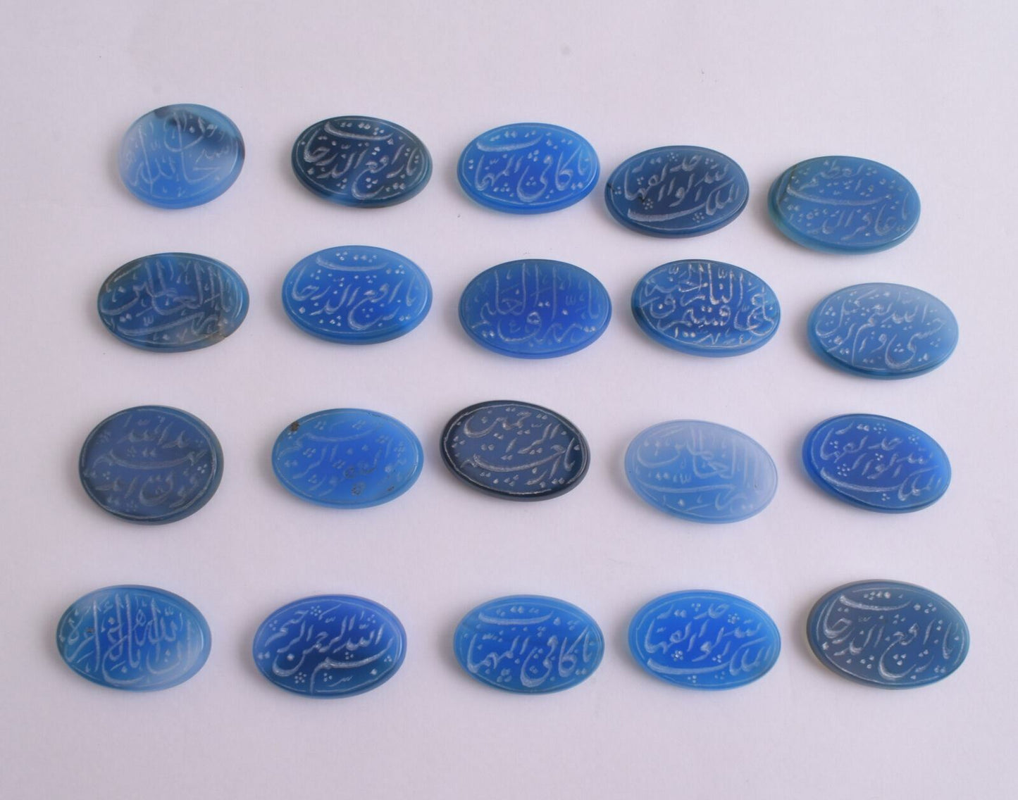 20 Blue-hand engraved yemen yemeni Agate Cabochon Cab beads-Islamic Koran Quran