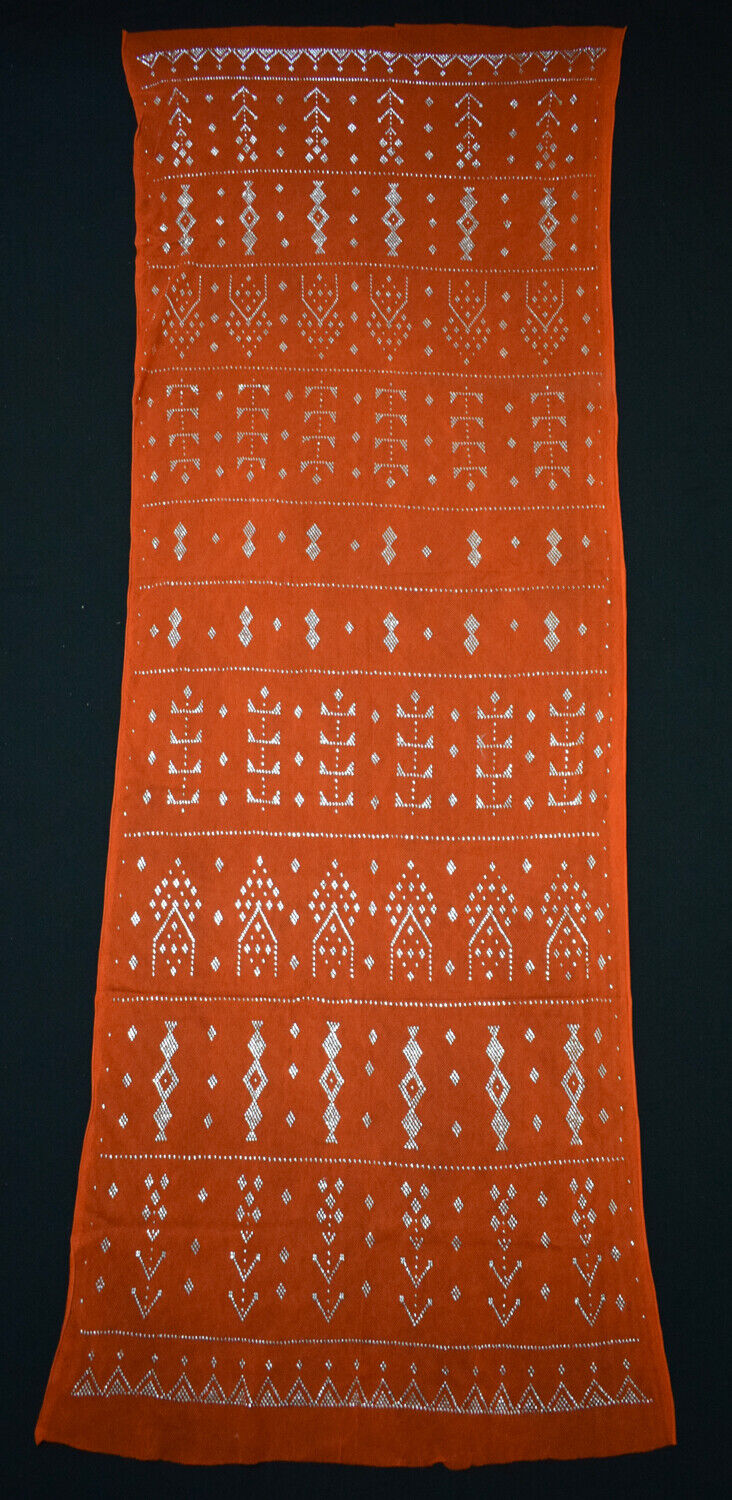 Orange Egyptian Assuit Silver metal / net tulle fabric Wrap Shawl Scarf