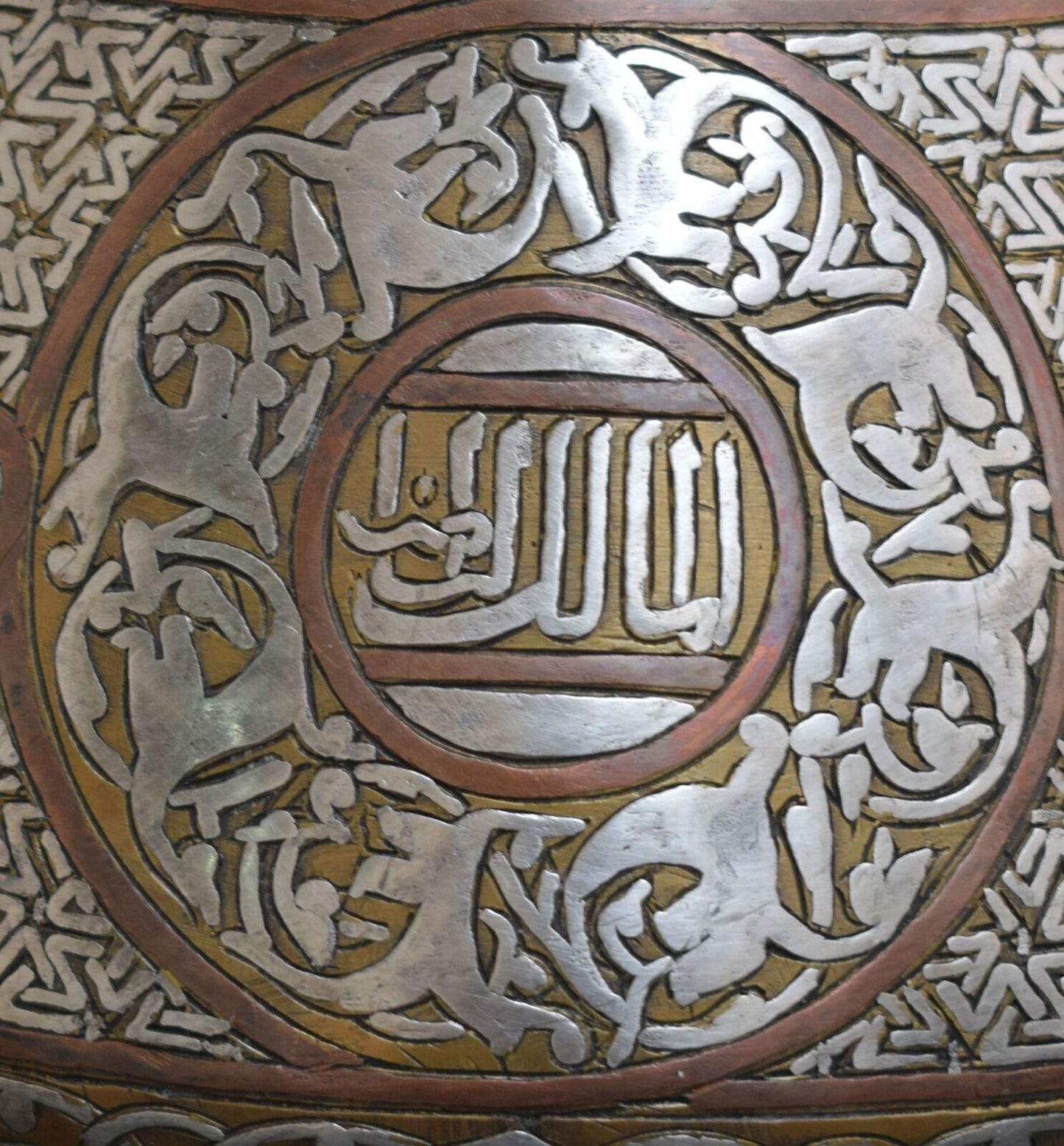 Islamic Mamluk style silver inlaid brass Artwork Bowl-Cairo ware-revival