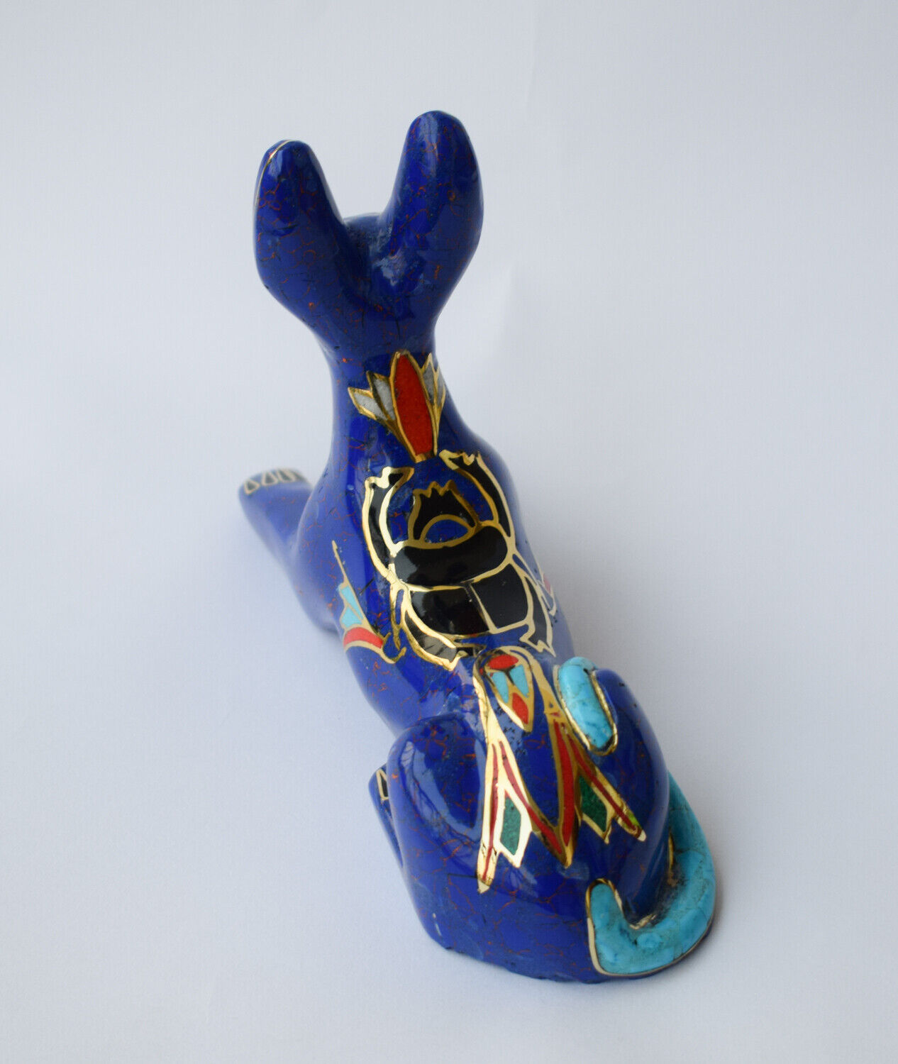 Egyptian Anubis Statue-Blue inlay-Collectible Decorative-Revival - 8"