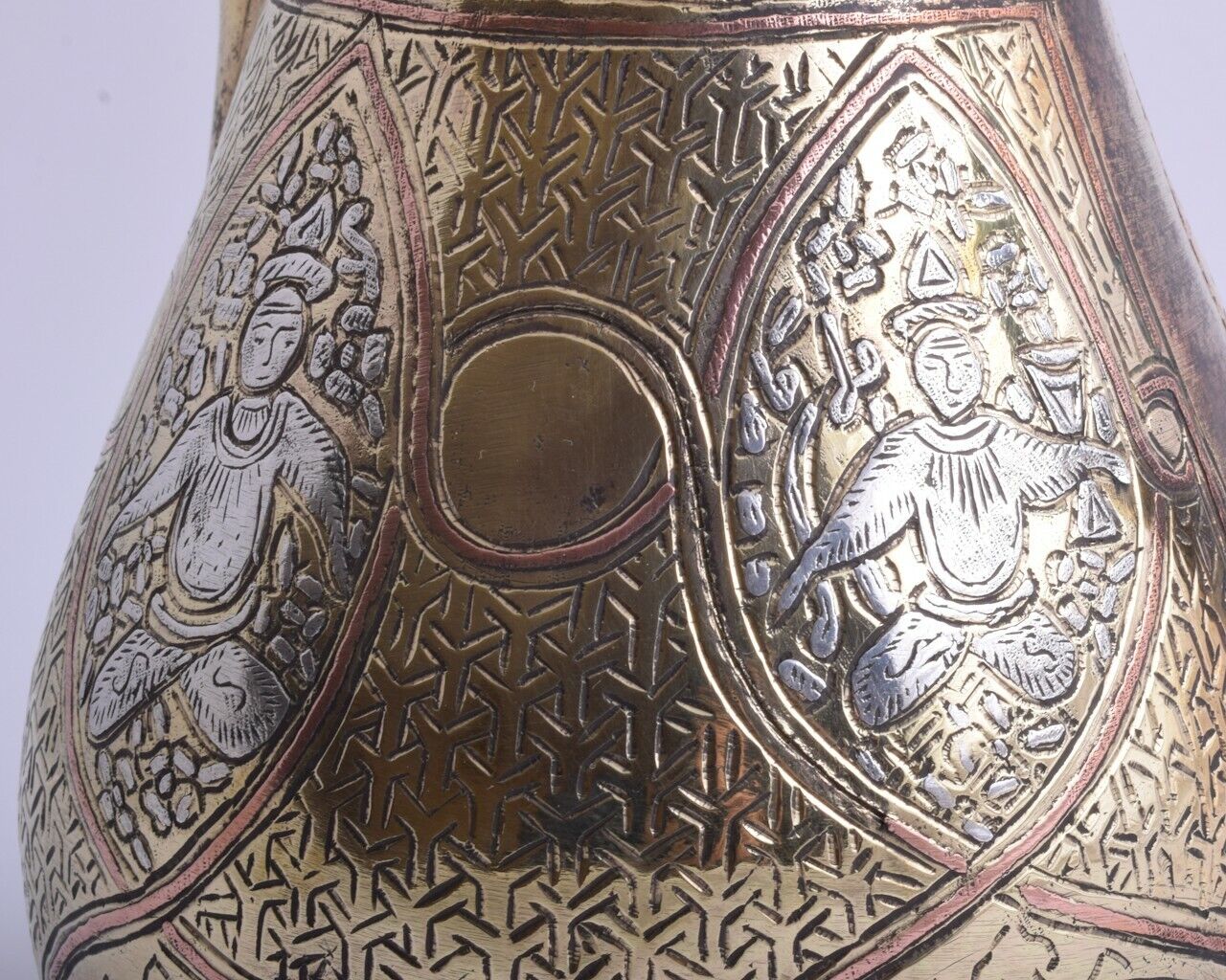 Vintage Islamic Persian silver inlaid brass coffee pot Dallah