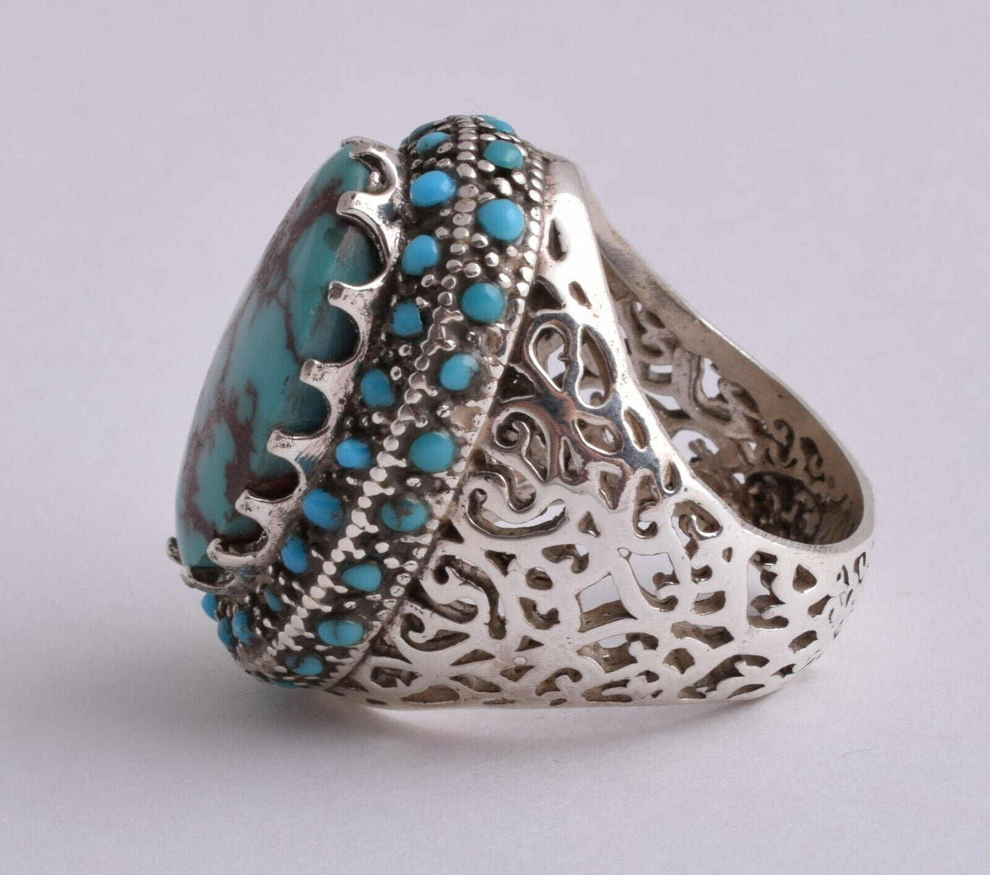 Egyptian Turquoise Sterling silver Men Ring-Middle Eastern-Spiderweb Turquoise