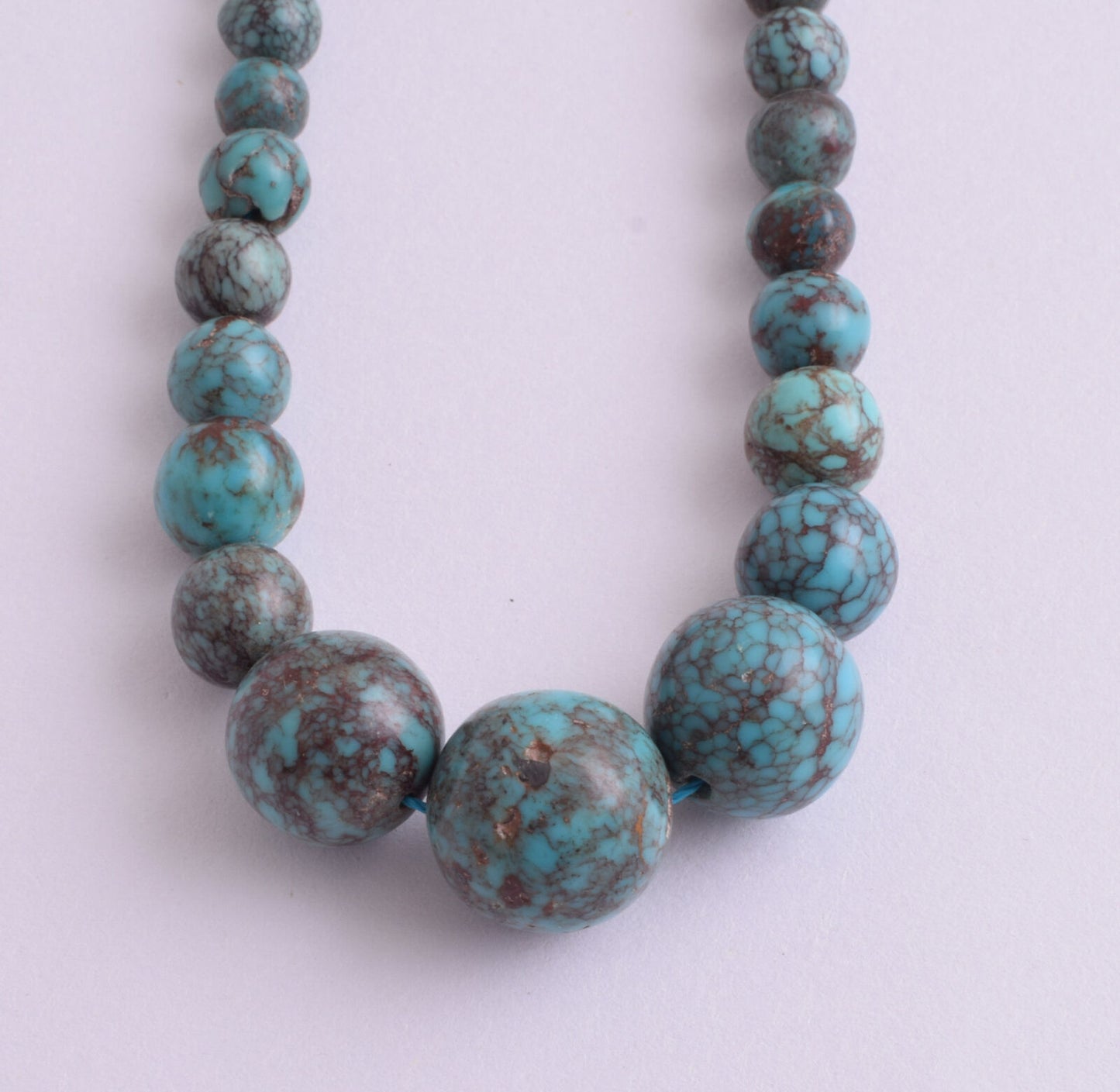 Egyptian Turquoise Spiderweb Necklace choker- round beads , 37 grams