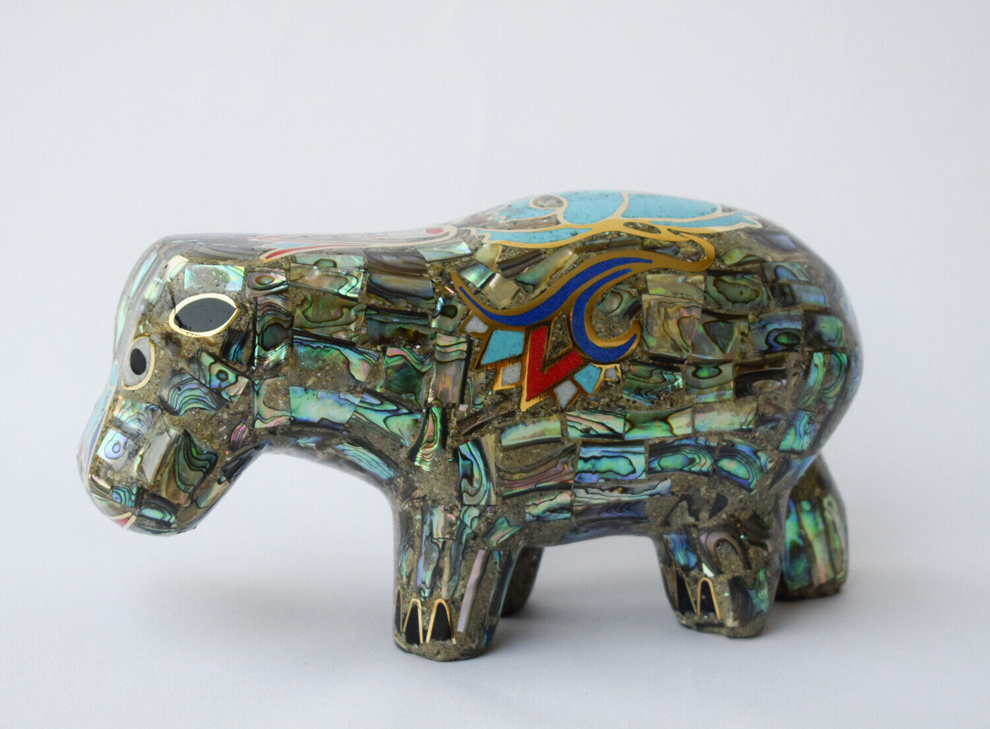 Egyptian Hippo Hippopotami Statue-covered with Mother of Pearl-Decorative- 7.5"