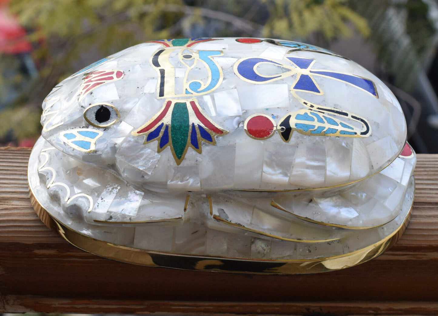 Egyptian large Scarab Beetle Statue-covered with Mother of Pearl-Decorative-6.3"