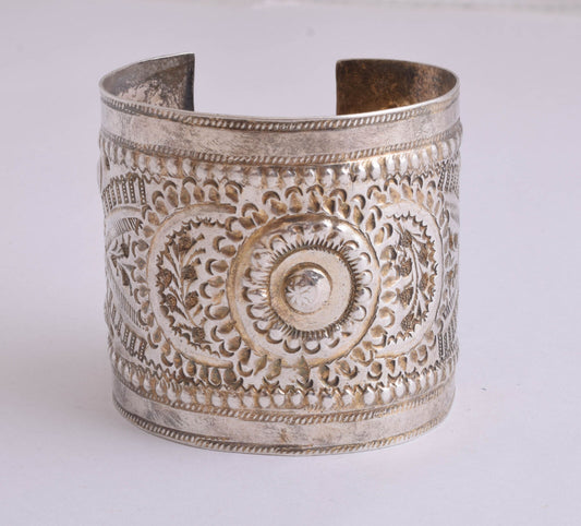 Vintage berber Bracelet-Bedouin silver ethinic hand carved bracelet Cuff-Lybia