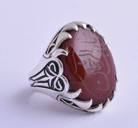 Yemeni Yemen kabdi Islamic agate aqeeq aqiq 925 Silver Men Ring- عقيق كبدي-DHL