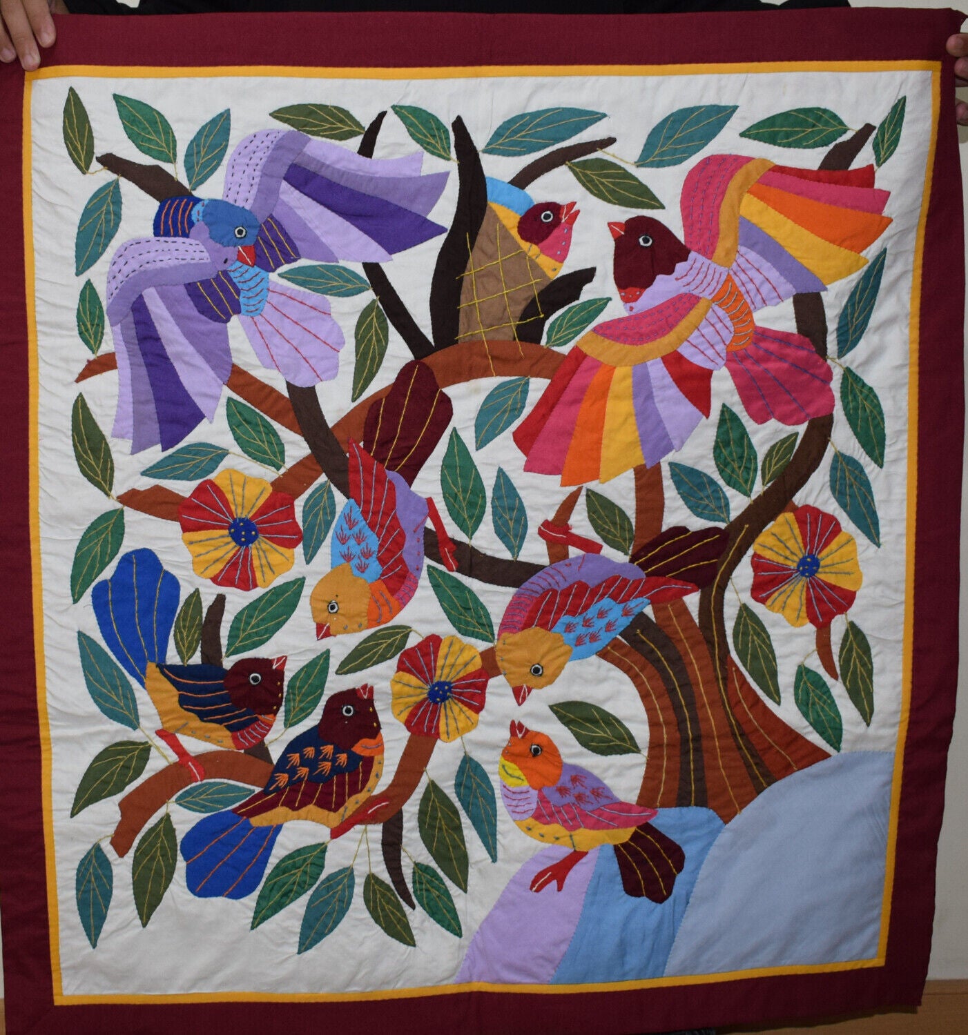 Egyptian Patchwork Wall Hanging Tapestry – Stunning Handmade Applique Quilt