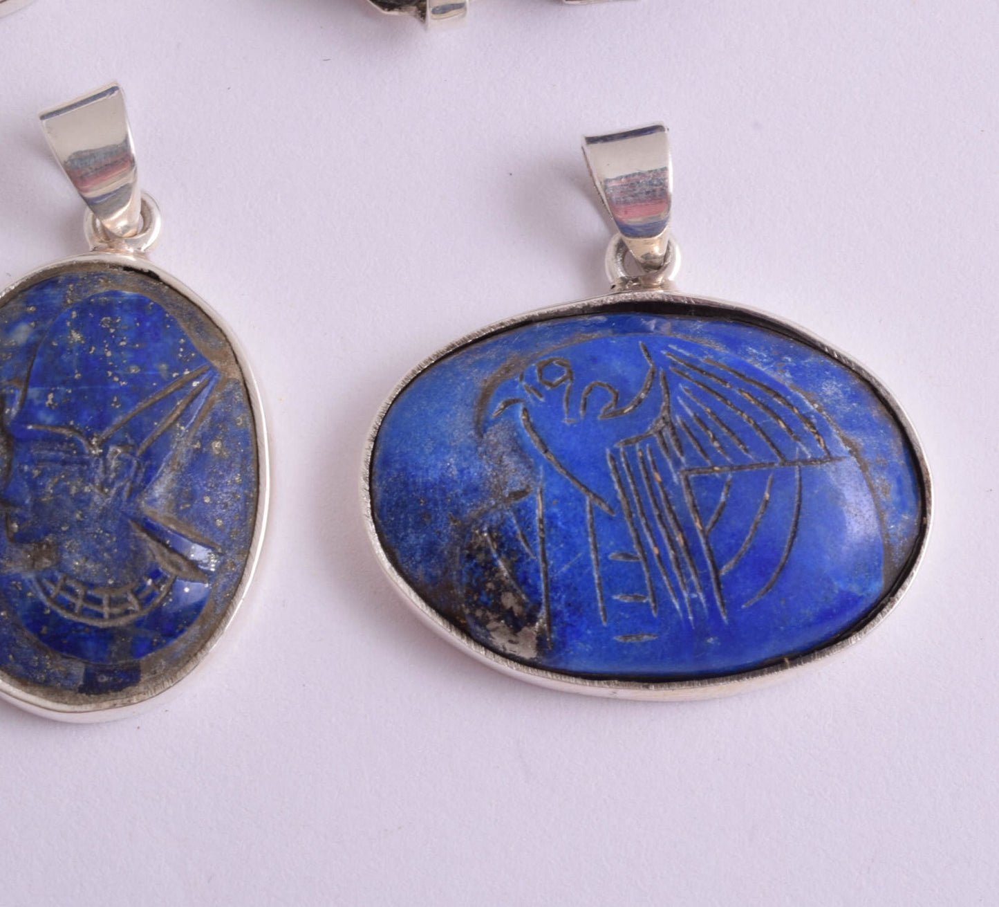 9 Vintage Egyptian Lapis Lazuli-Silver Pendants-Hand Carved-Pharaohs Kings