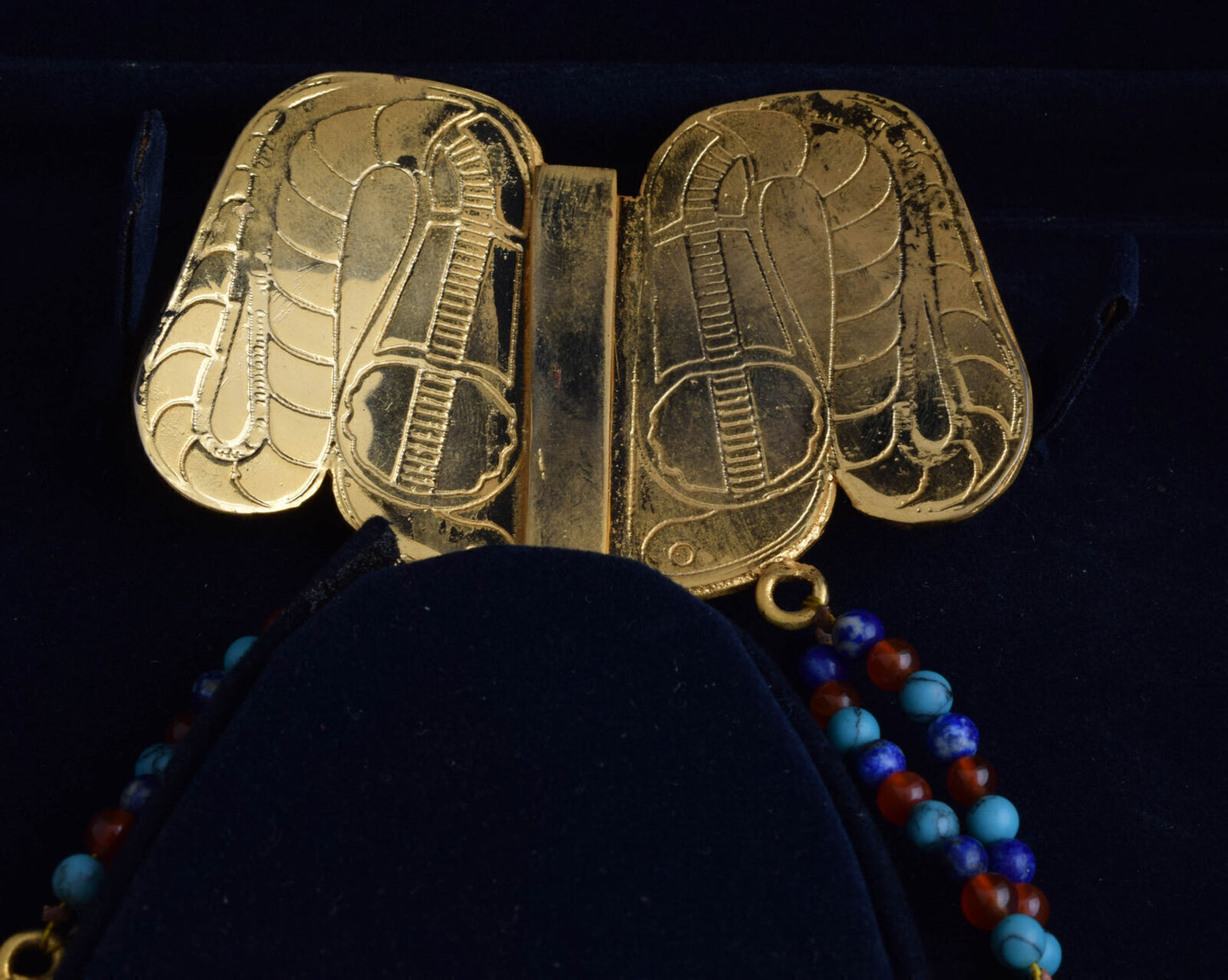 King Tut Tutankhamun-Egypt Scarab Necklace-Lapis Agate Turquoise-24k Gold Plated