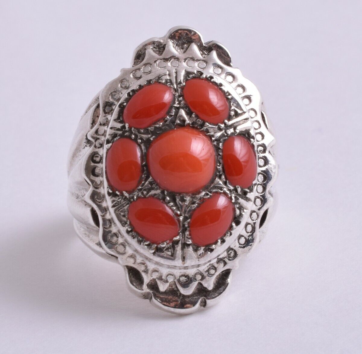 Natural Mediterranean Red coral sterling silver Ring-Middle Eastern