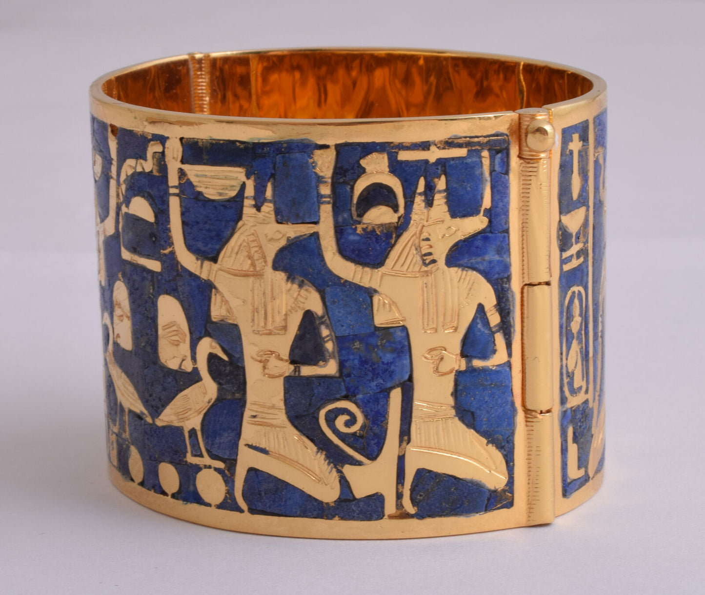 King Tut-Tutankhamun Bracelet Cuff Bangle-Egyptian Lapis Lazuli-18k Gold Plated