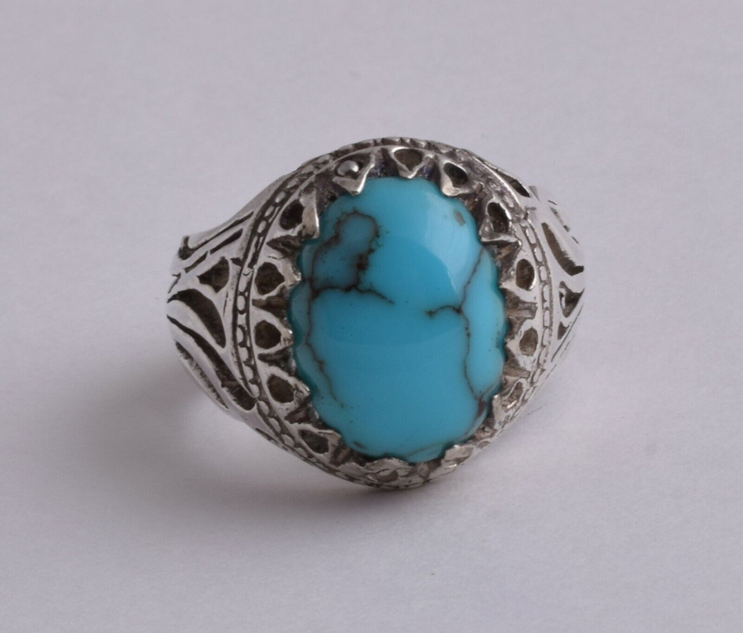 Egyptian Turquoise Sterling silver Men Ring-Middle Eastern-Clear Turquoise