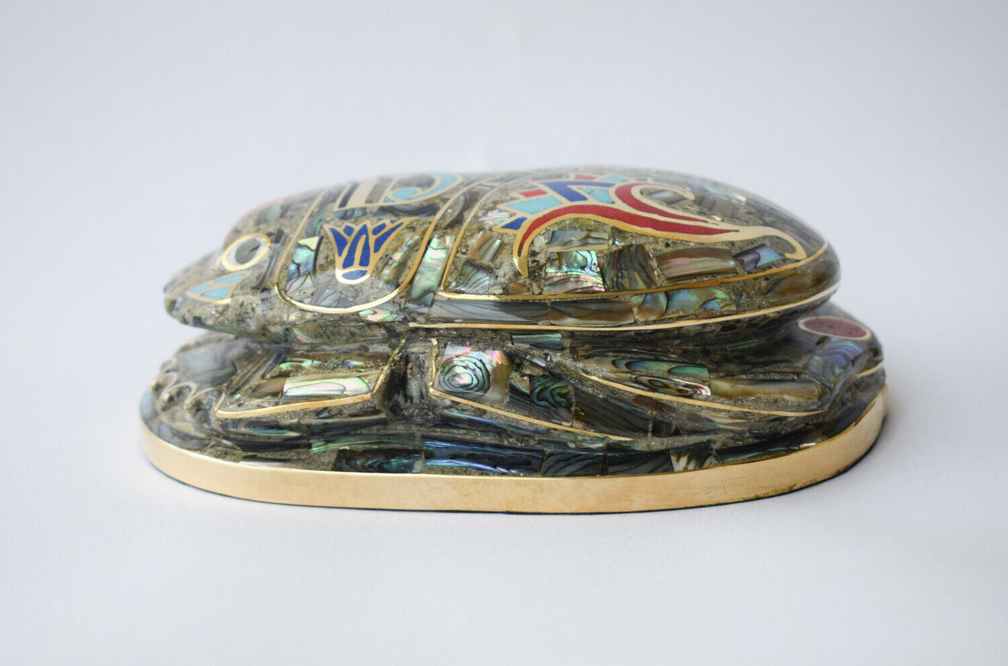 Egyptian large Scarab Beetle Statue-covered with Mother of Pearl-Decorative-6.3"