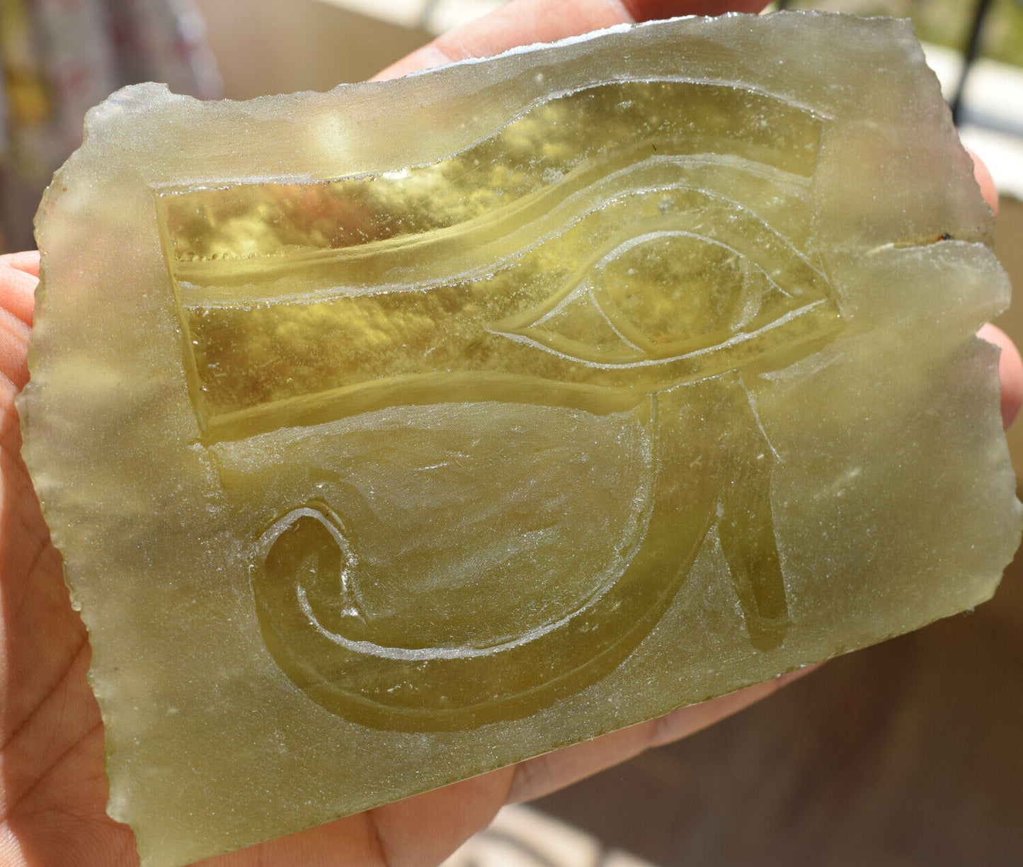 Libyan Desert glass-Eye of Horus-364 grams-Hand carved-Egypt-asteroid impact