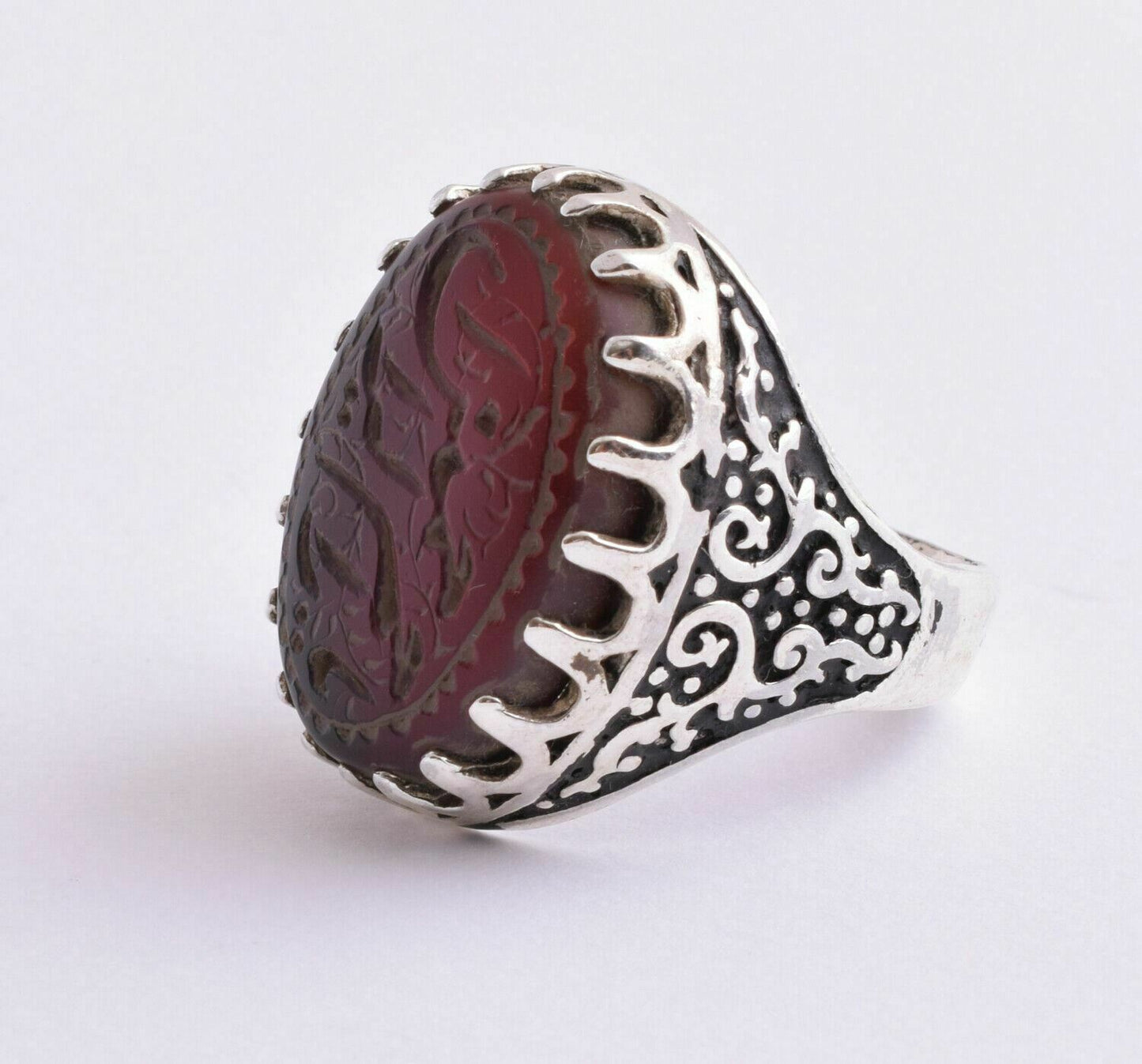 Islamic yemen- yemeni-kabdi agate aqeeq aqiq 925 Silver Men Ring- Quran