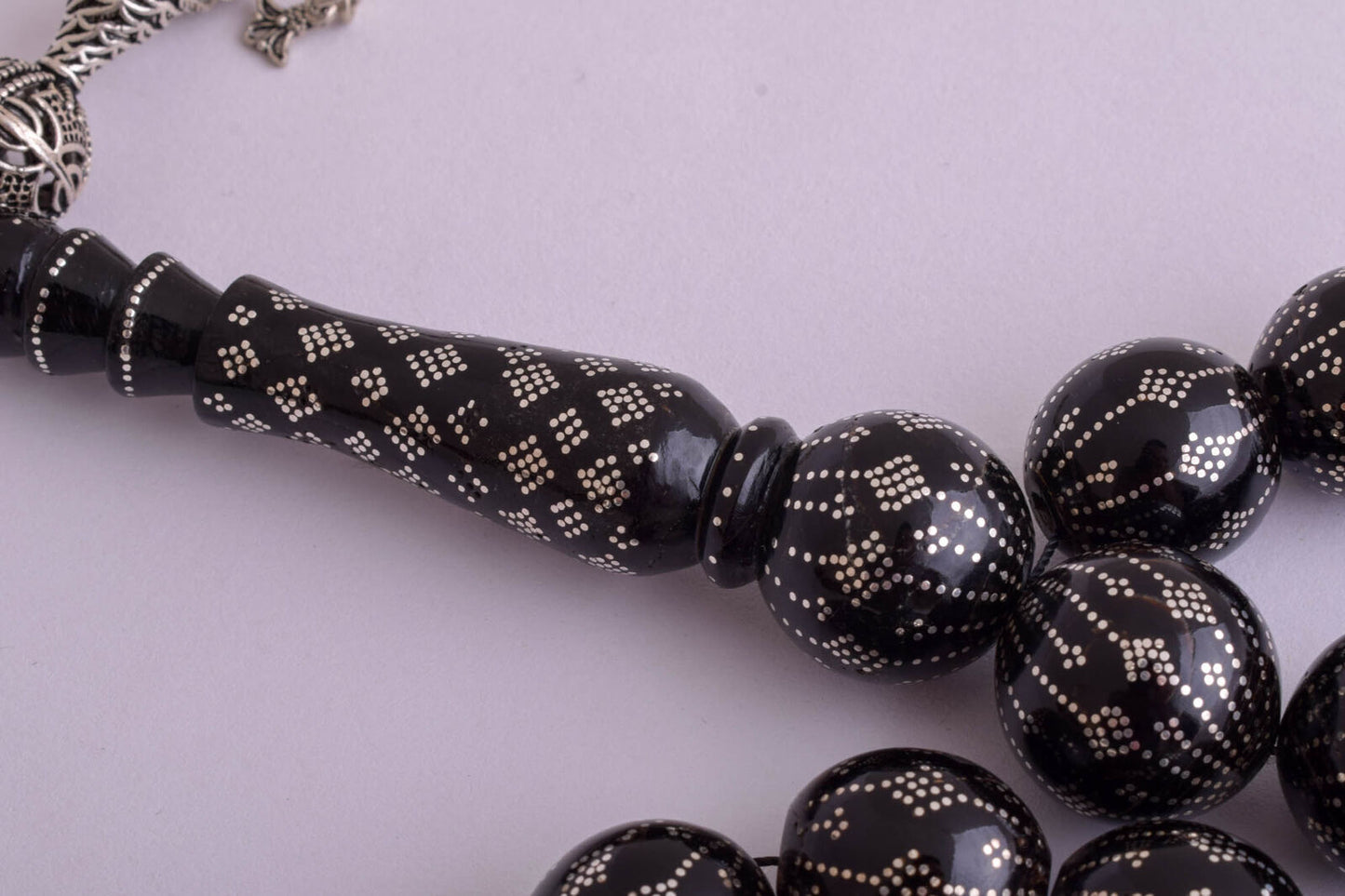 Prayer Beads Islamic Yusr Black coral/ Handmade silver nails-يسر