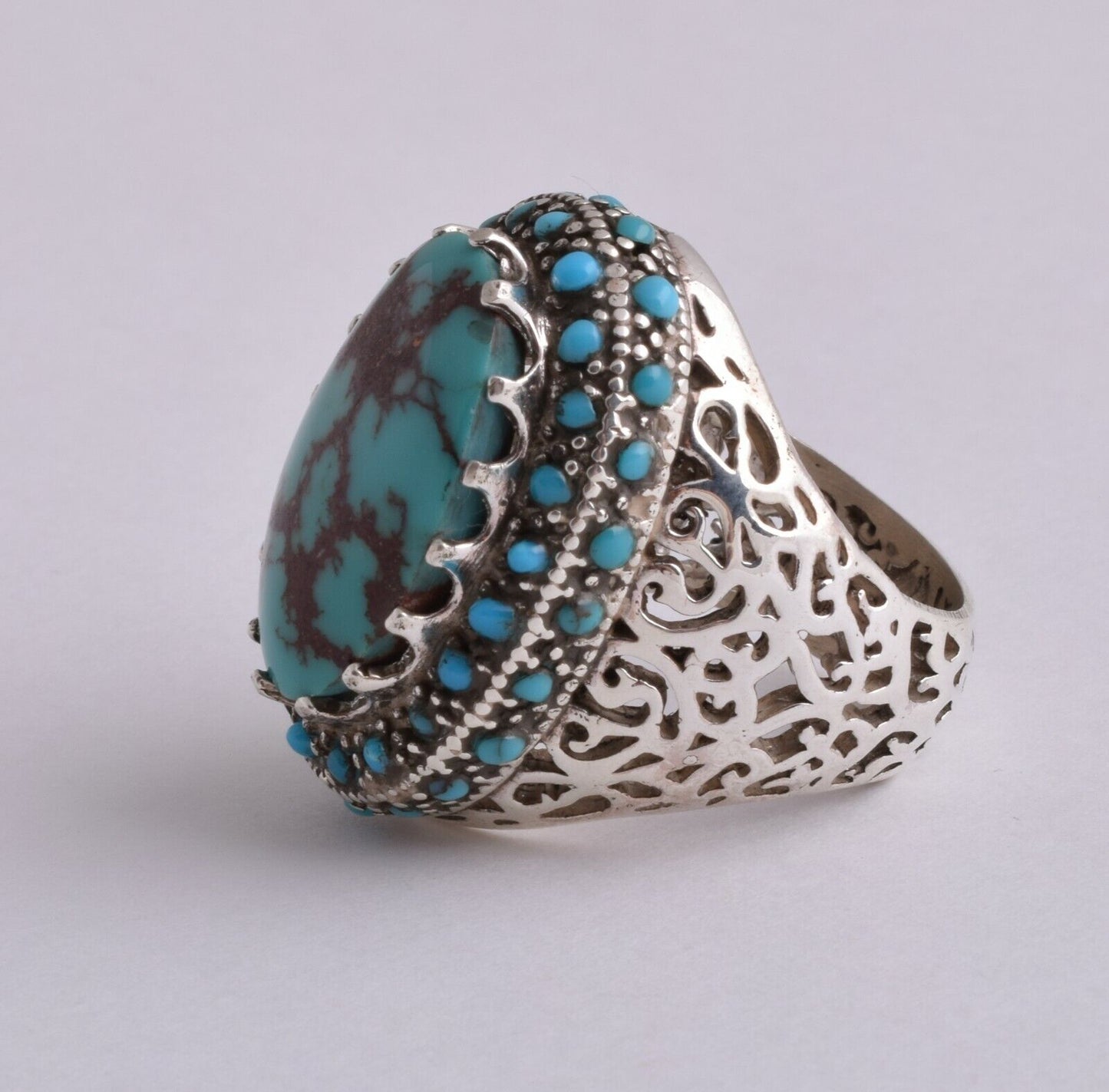 Egyptian Turquoise Sterling silver Men Ring-Middle Eastern-Spiderweb Turquoise