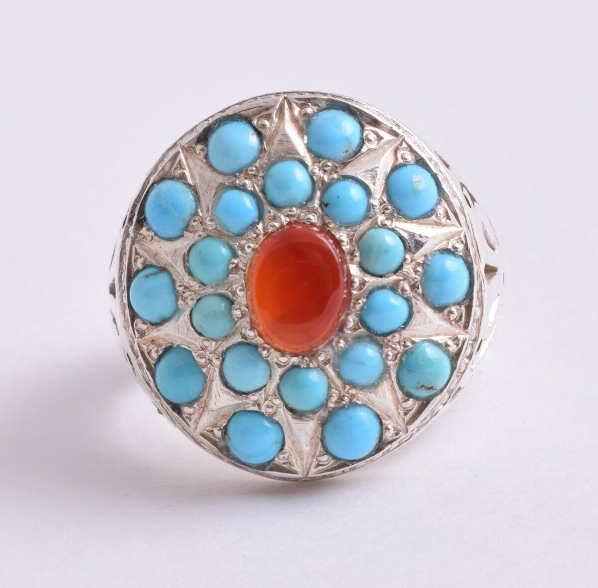 Egyptian Turquoise & Agate sterling silver Ring-Middle Eastern