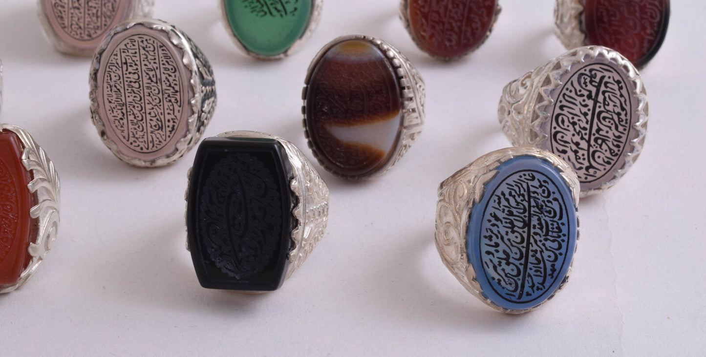 14 Islamic rings collection, Koran, Quran, Yemen agate men rings-Wholesale Lot