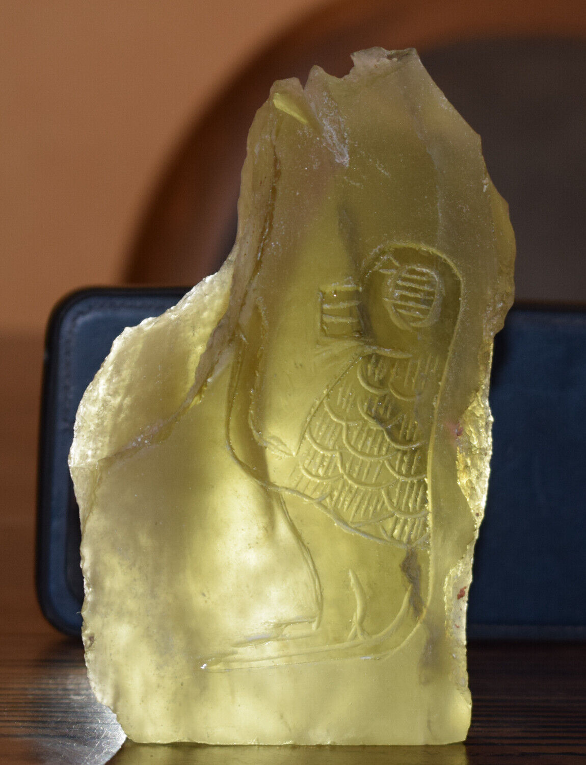 Libyan Desert glass-Baboon Babi-393 grams-Hand carved-Egypt-asteroid impact