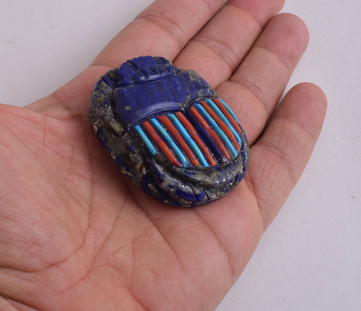 Lapis Lazuli Egyptian scarab,Turquoise, red coral,  2.3" / 99 gram