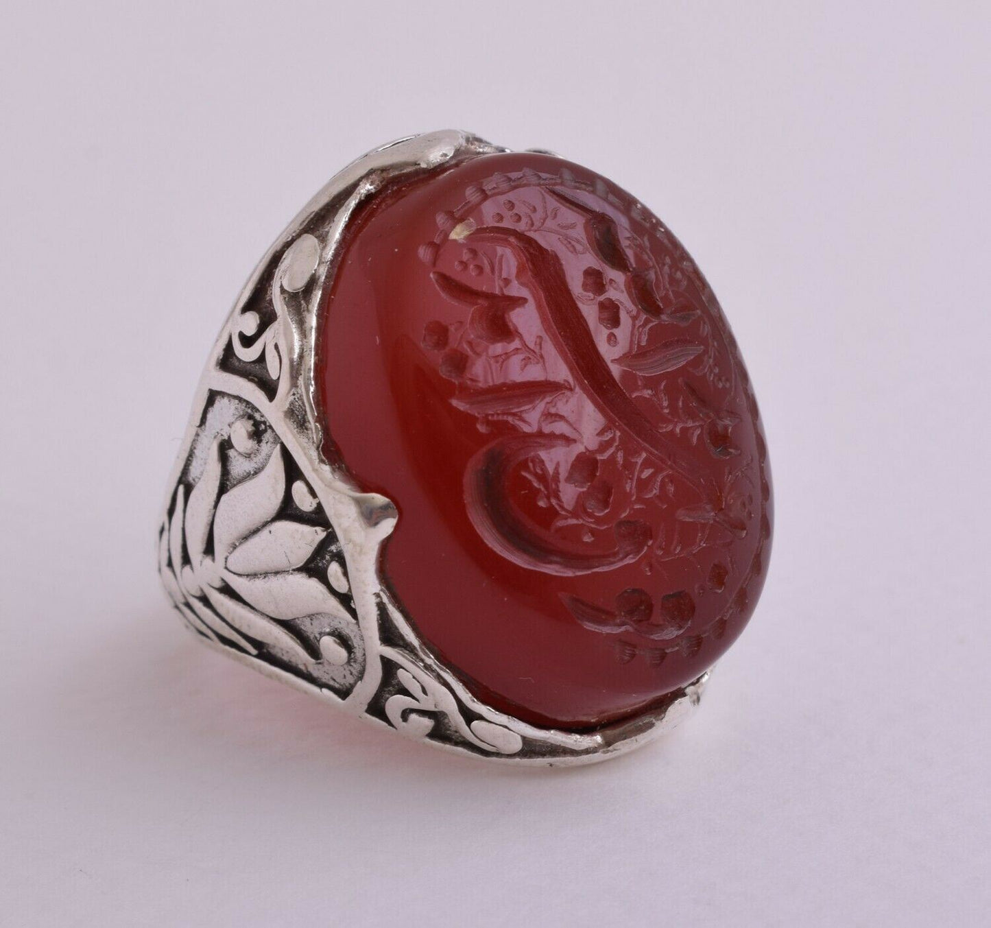 Islamic Silver Yemen agate hand engrave kabdi aqeeq akik Ring-يد الله فوق أيديهم