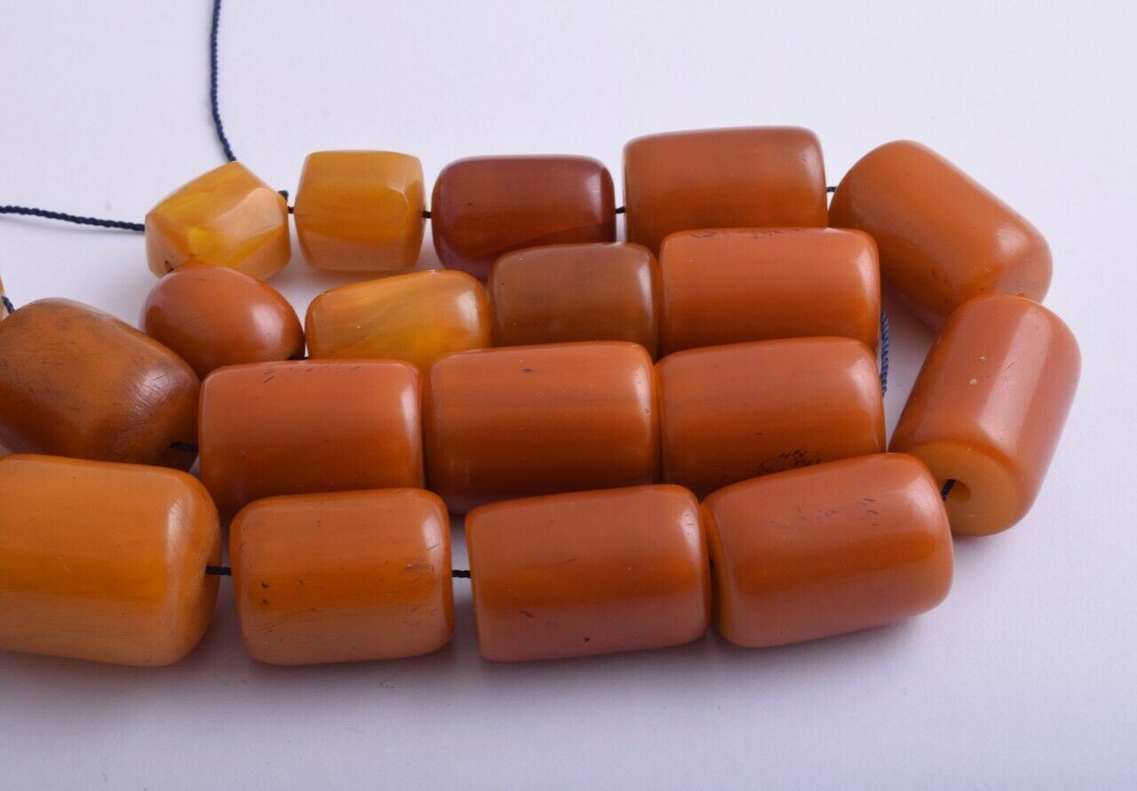 Antique German Misky Bakelite Amber /Trade Beads-Simulated Amber Strand Necklace