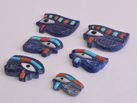 6 Egyptian Eye of Horus-Hand Carved blue Lapis Lazuli-Protective-LOT