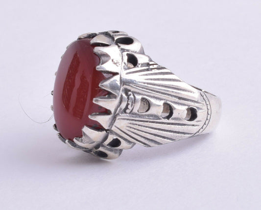 Yemeni Yemen kabdi agate aqeeq aqiq Silver Men Ring-Middle Eastern-عقيق كبدي-DHL