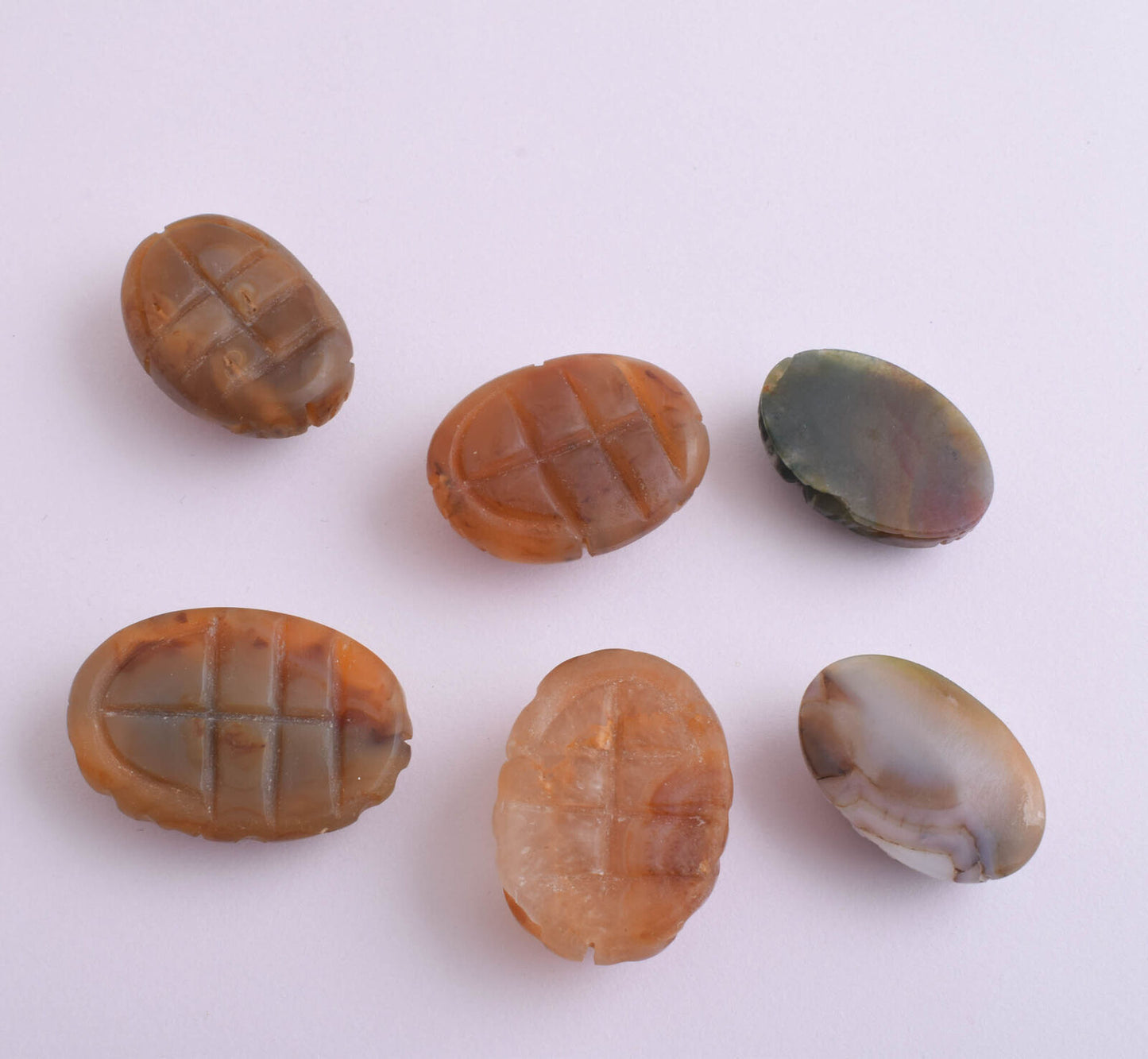 6 Egyptian Scarab-Hand Carved Egyptian Agate Scarab-Revival stone amulet