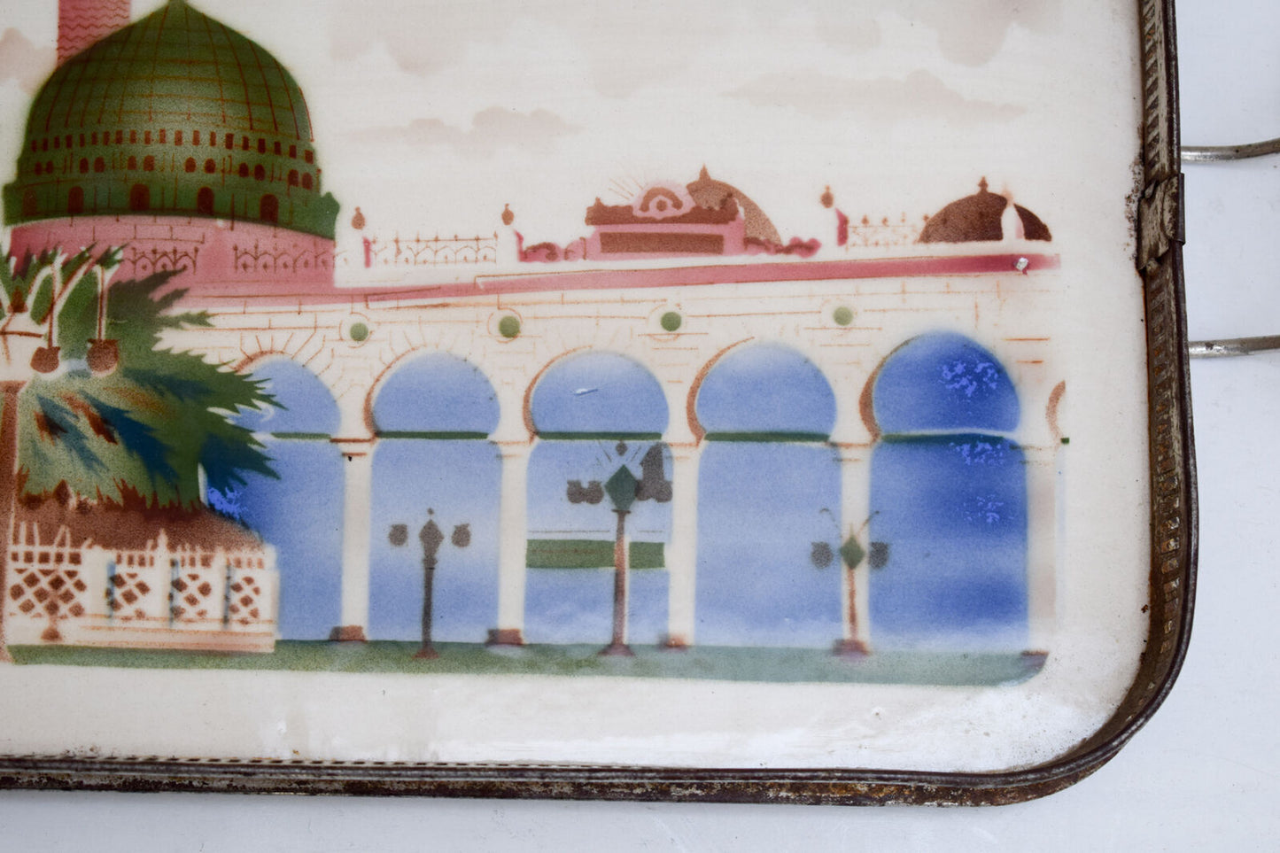 very Rare Vintage Porcelain Islamic Al Masjid an Nabawi scene serving Tray