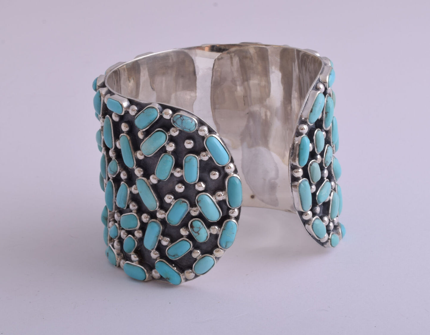 Egyptian Turquoise sterling silver Cluster Bracelet-203 gram-Large Cuff