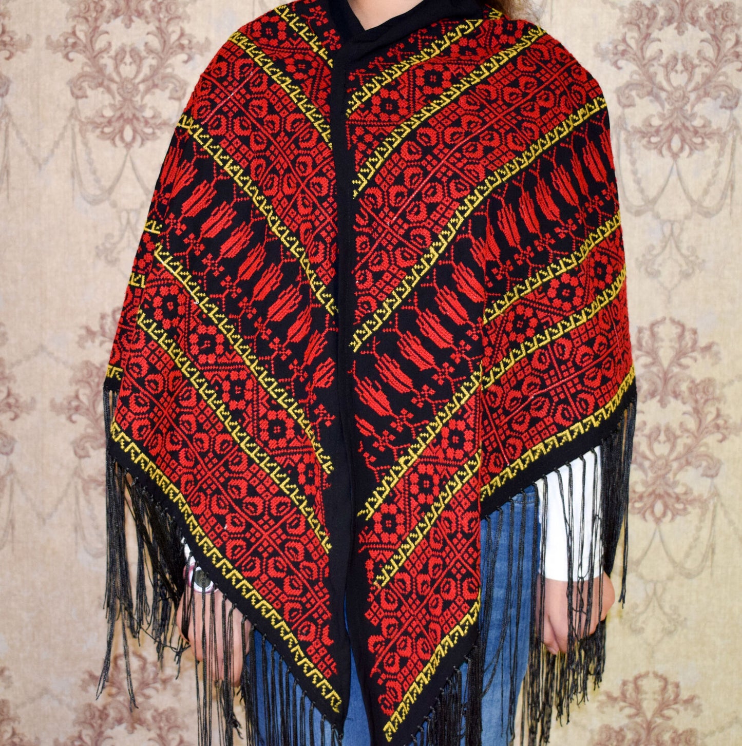 Hand Stitched embroidered Egyptian / Palestinian Bedouin Wrap Shawl Scarf