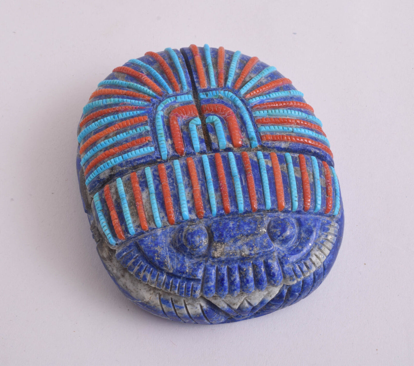 Lapis Lazuli Egyptian scarab,Turquoise, red coral, Horus Eye, 4.1" / 560 gram