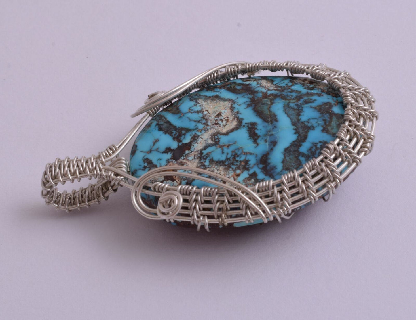 Egyptian Turquoise cabochon Hand Wire Wrapped Silver Pendant-Ethnic Gypsy Boho