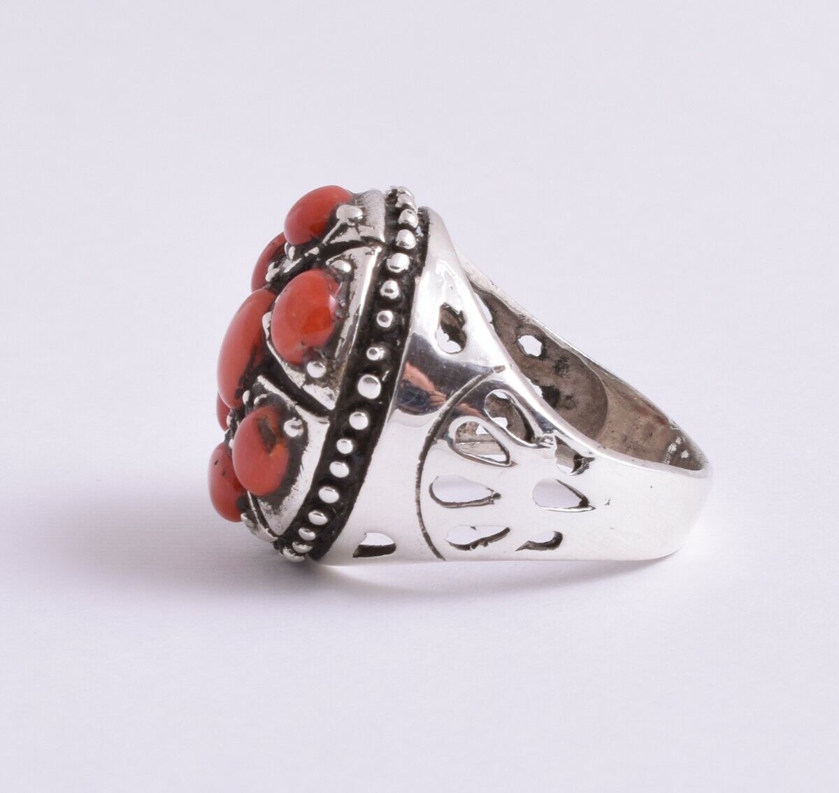 Natural Mediterranean Red coral sterling silver Ring-Middle Eastern