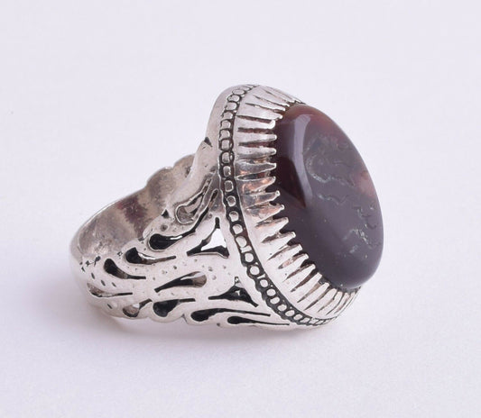 Yemeni Yemen kabdi Islamic agate aqeeq aqiq Silver Men Ring- عقيق كبدي-DHL