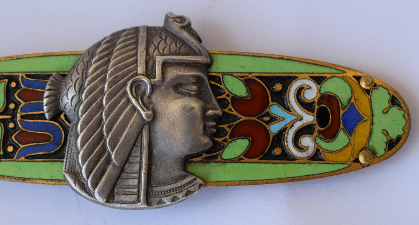 Vintage Egyptian enamel enamel brass Pendant- Revival style Cleopatra