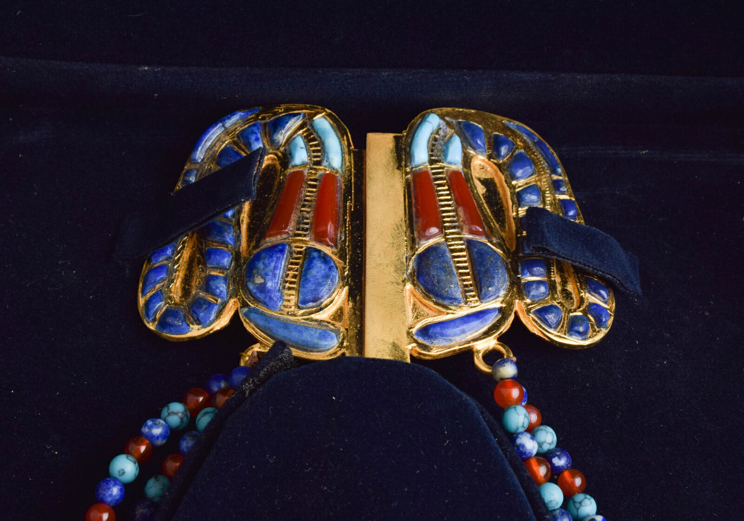 King Tut Tutankhamun-Egypt Scarab Necklace-Lapis Agate Turquoise-24k Gold Plated