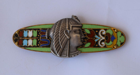 Vintage Egyptian enamel enamel brass Pendant- Revival style Cleopatra