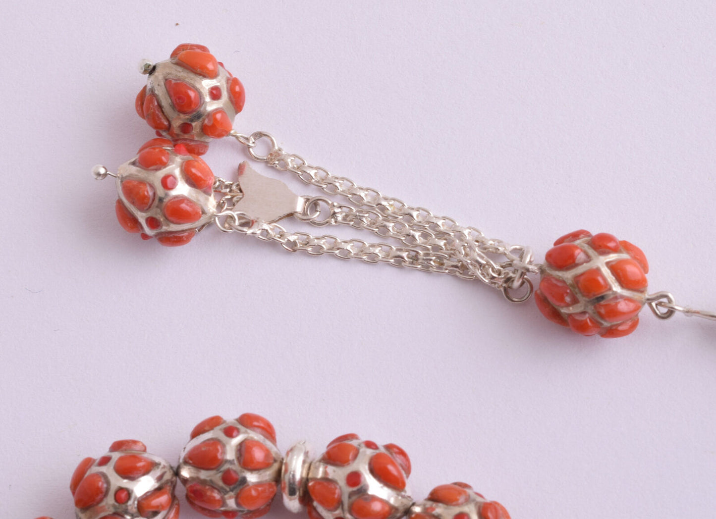 Red Coral & sterling silver Islamic raised inlaid prayer beads,muslim Tasbih