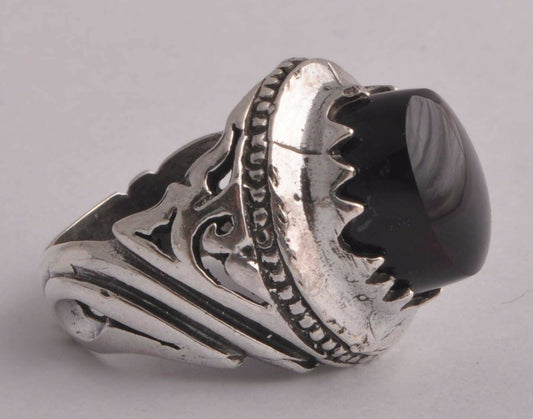 Yemeni Yemen kabdi agate aqeeq aqiq Silver Men Ring-DHL