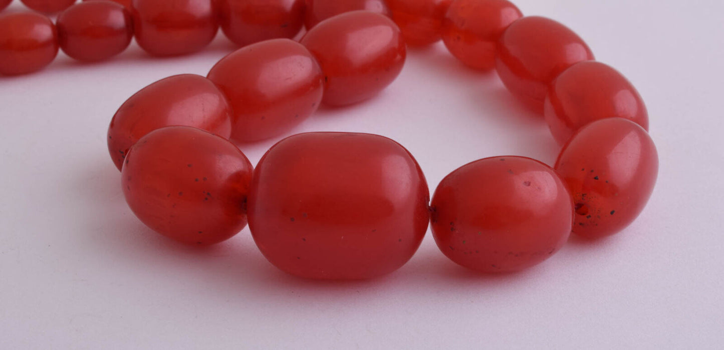 Vintage Red Bakelite necklace Beads-light cherry amber graduated bead-125 gram